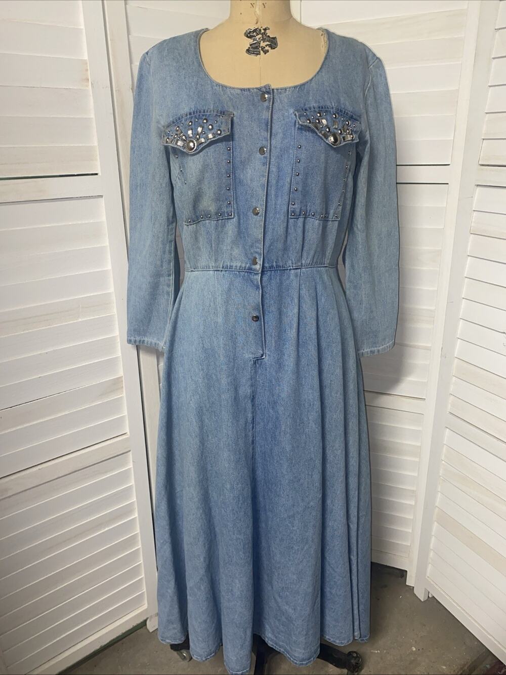 Vintage 90s Pado Denim Jean Dress Cottagecore Western Maxi A Line Sz Small